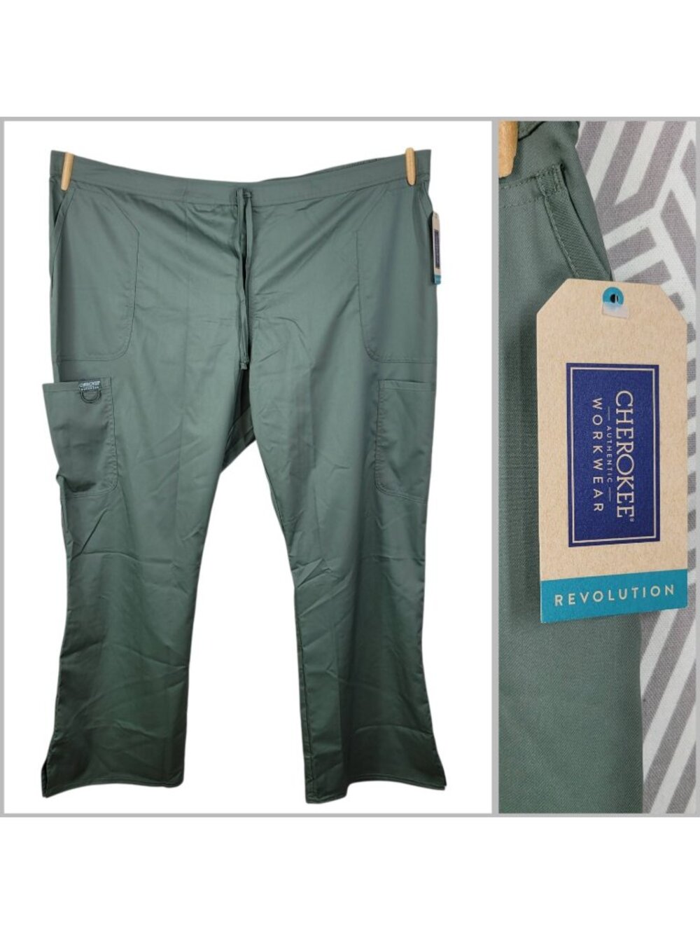 Cherokee Workwear Scrub Pants Plus 3XL 3X Pull On Olive Green Modern Classic